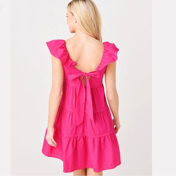 Saylor NYC Karalyn Pink Mini Dress Ruffle Bow Back Size Large - Picture 3 of 12
